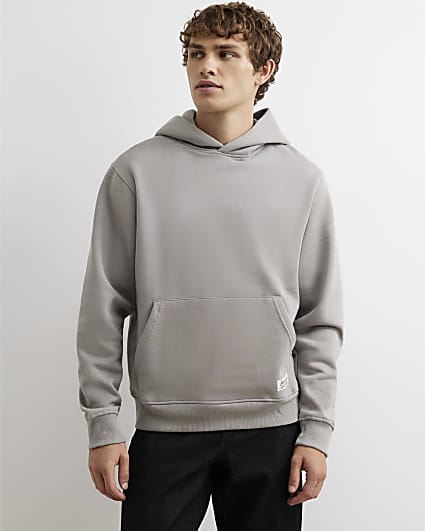 Grey Regular Fit Cotton Blend Hoodie