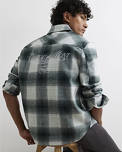 Green Cotton Check Long Sleeve Overshirt