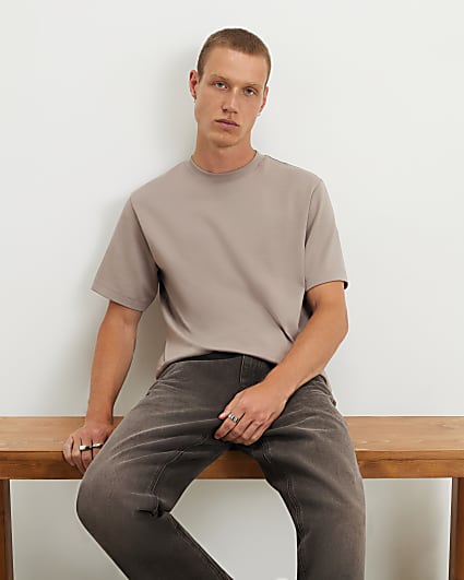 Beige Regular Fit Cotton Interlock T-Shirt