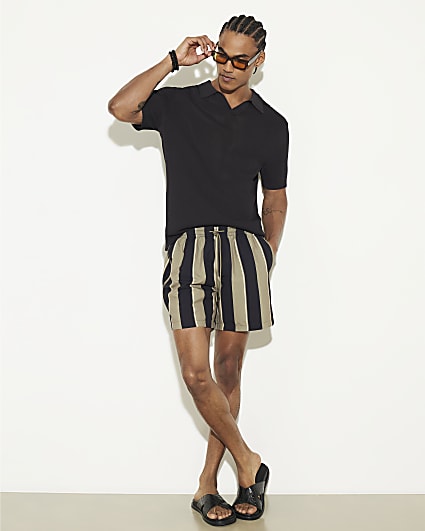 Green Black Stripe Swim Shorts