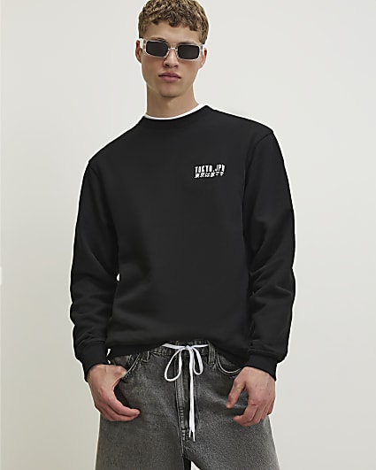 Black Oversized Tokyo Streets Mono Sweatshirt