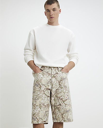 Green Floral Denim Jorts