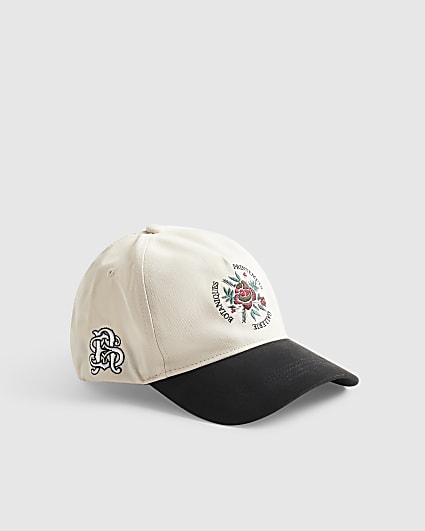 Cream Floral Blocked Flat Peak Cap