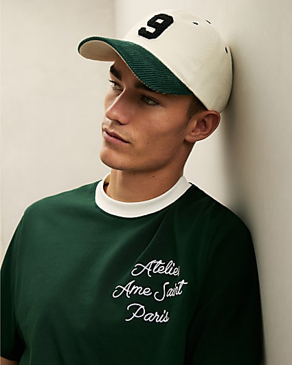 Green Corduroy Varsity Blocked Cap