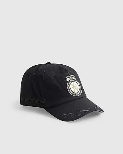 Black Baroque Embroidery Badged Cap