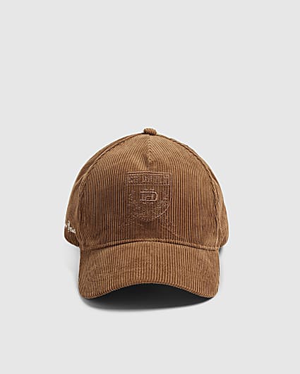 Brown Corduroy Embroidered Crest Cap