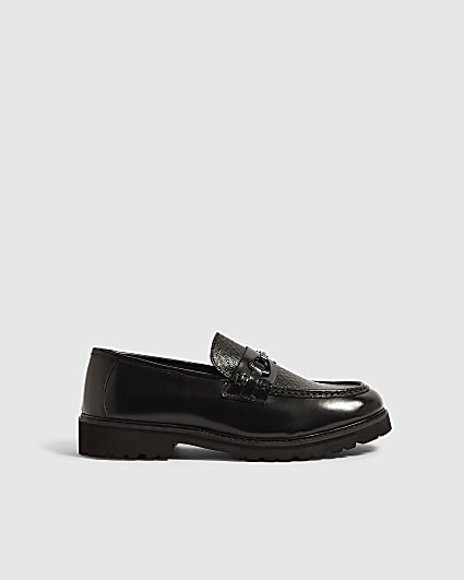 Black Faux Leather Monogram Loafers