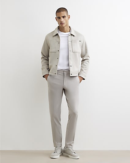 Grey Slim Fit Texture Trousers