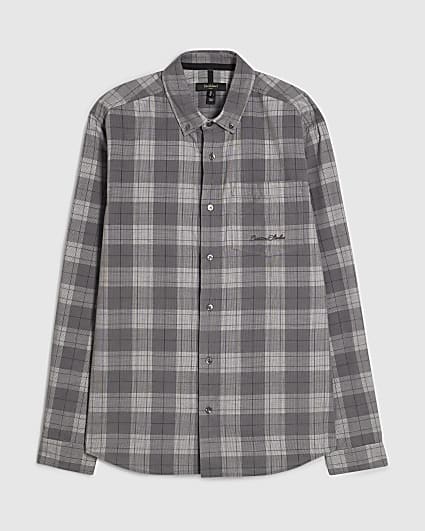 Grey Slim Fit Corduroy Check Shirt