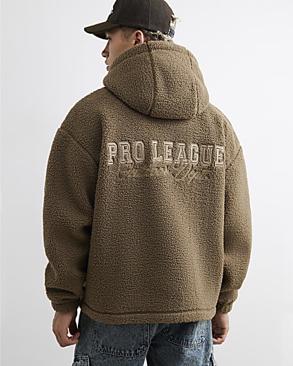 Khaki Oversized Fit Borg Lined Hoodie