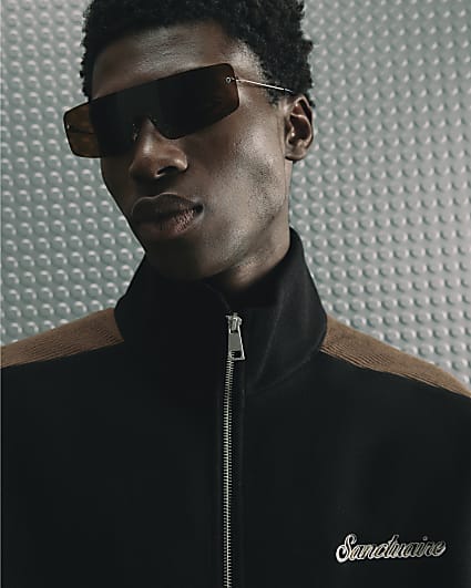 Black Zip Through Corduroy Sweatshirt