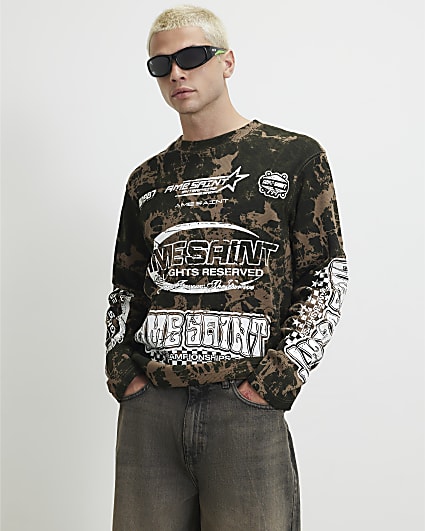 Khaki Oversized Fit Camo Waffle T-Shirt