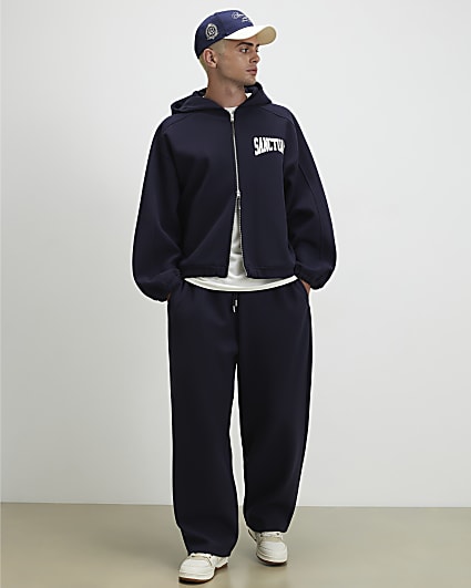 Navy Sanctuaire Badge Wide Leg Joggers