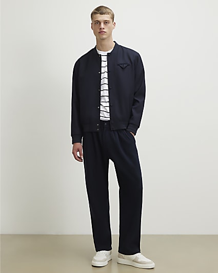 Navy Slim Fit Quilted Fixed Waist Joggers