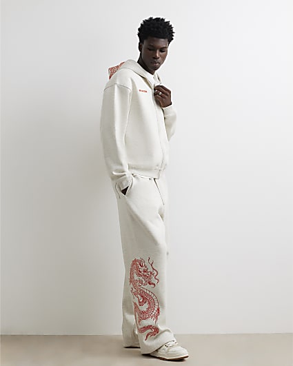 Grey Cotton Wide Leg Shirohebi Snake Joggers