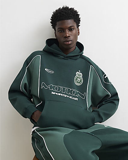 Green Premium Oversized Fit Panelled Hoodie
