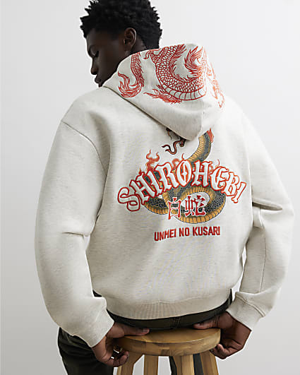 Grey Cotton Shirohebi Snake Hoodie