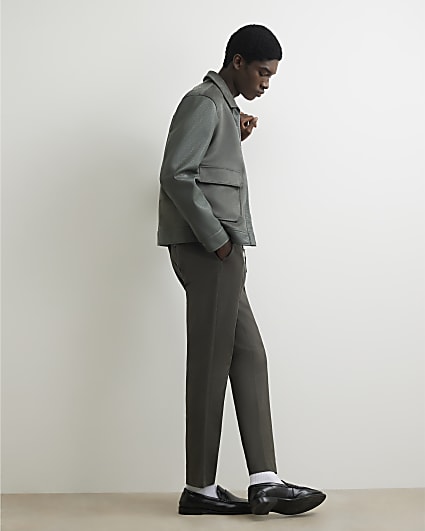 Khaki Slim Fit Cotton Blend Chino Trousers