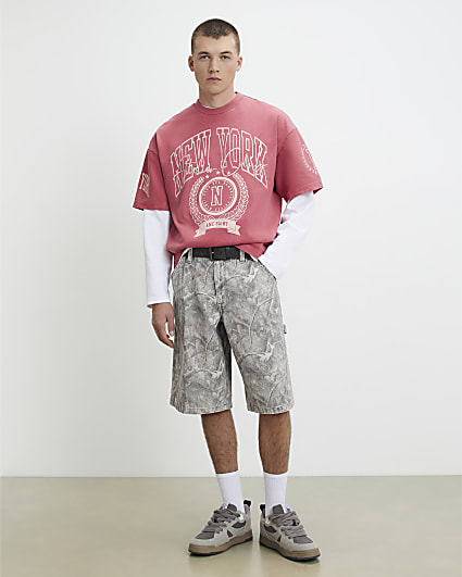 Red Oversized Fit Cotton New York T-Shirt