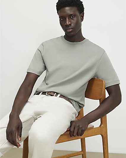 Khaki Slim Fit Cotton Blend T-Shirt