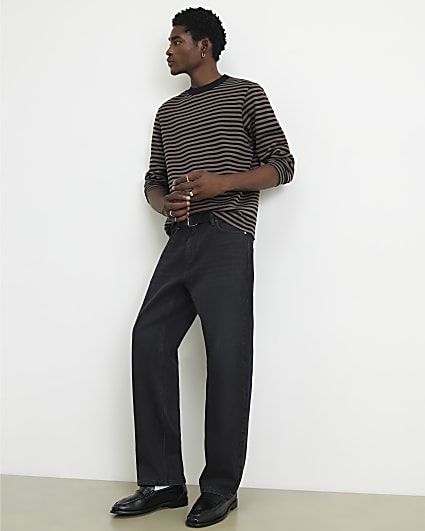 Brown Regular Fit Stripe T-Shirt