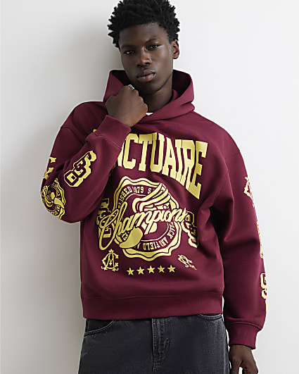 Red Cotton Blend Sanctuaire Crest Hoodie