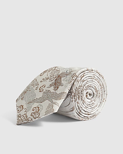 Silver Twisted Tailor Graphic Print Tie