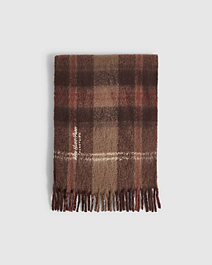 Brown Knit Check Soft Scarf
