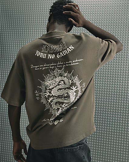 Khaki Cotton Kansai Dragon T-Shirt