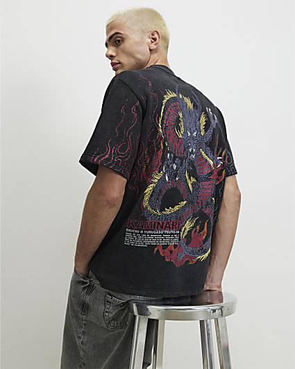 Black Cotton Kaminari Dragon T-Shirt