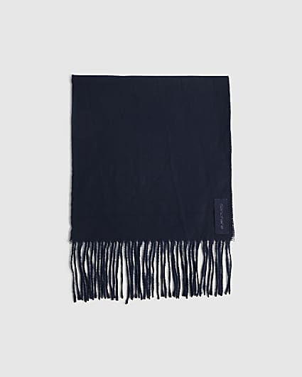 Navy Cotton Fringed Scarf