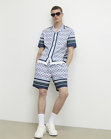 Blue Tile Print Shorts