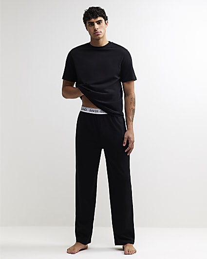 Black Cotton T-Shirt And Trousers Pyjamas Set
