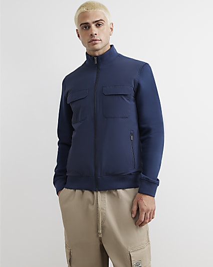 Navy Funnel Neck Hybrid Jacket