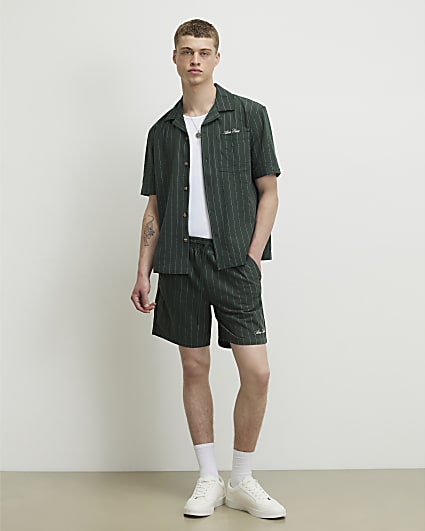 Green Regular Fit Stripe Shirt & Short Set