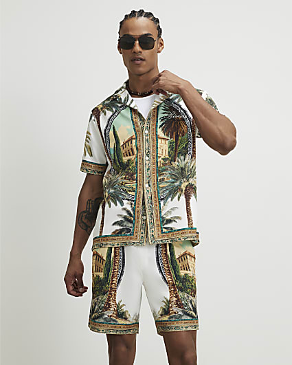 Green Palm Tree Print Shirt & Short Set