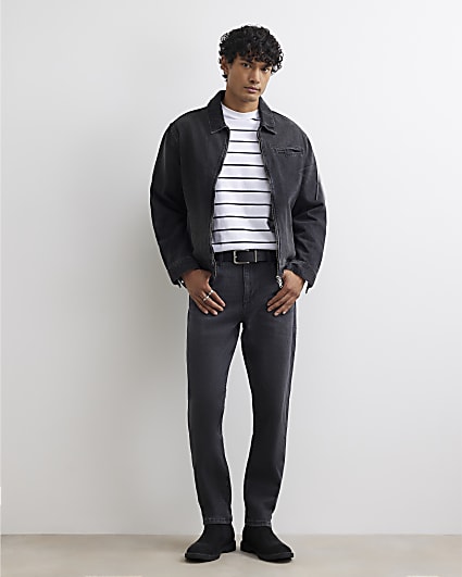 Black Tapered Fit Washed Jeans