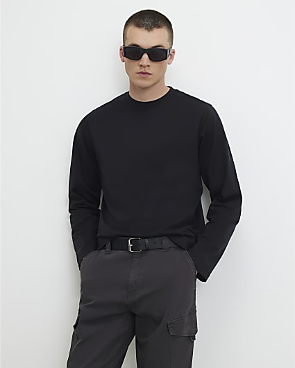 Black Regular Fit Cotton Long Sleeve T-Shirt