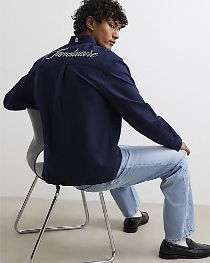 Navy Cotton Embroidered Sanctuaire Shirt