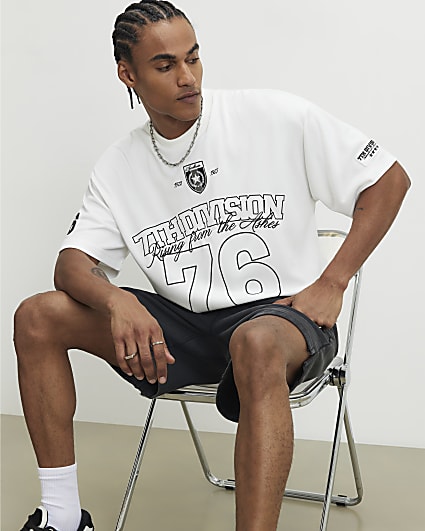 White Oversized Fit Mesh 76 Division T-Shirt