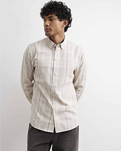 Beige Micro Check Corduroy Shirt