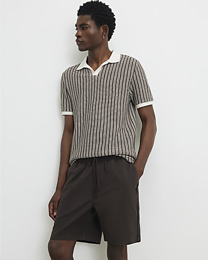 Brown Cotton Drawstring Waist Shorts