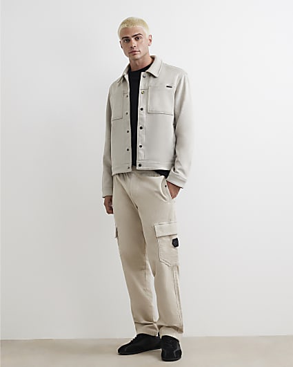 Beige Loose Fit Corduroy Cargo Trousers