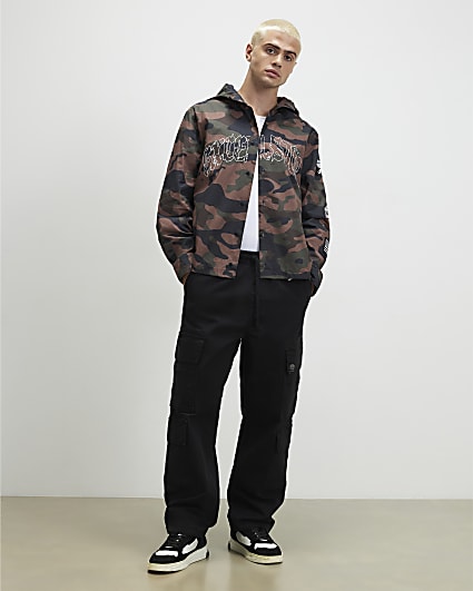 Black Baggy Fit Cargo Trousers