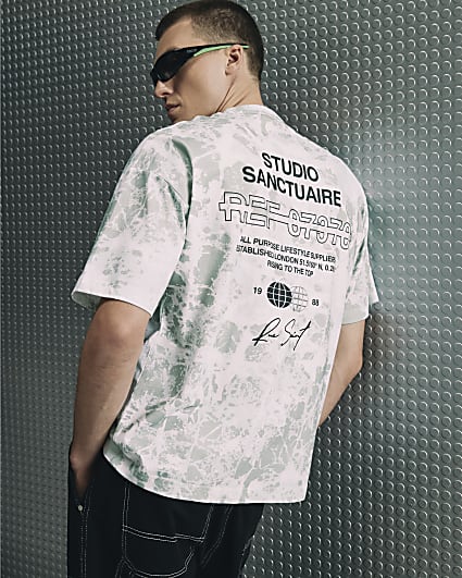 Green Oversized Sanctuaire Camo Print T-Shirt