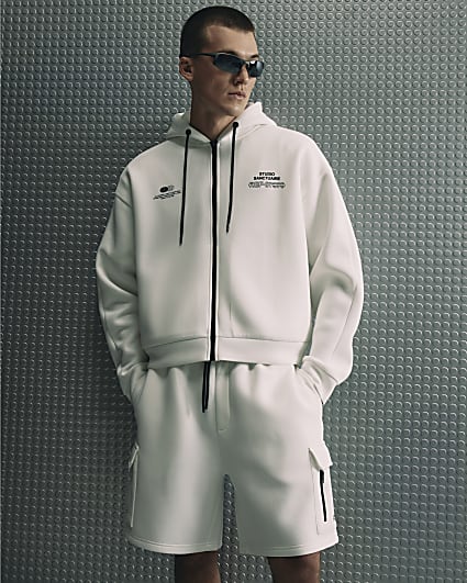 White Oversized Sanctuaire Zip Hoodie