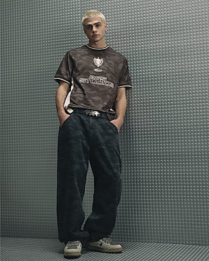 Grey Camo Baggy Fit Jeans