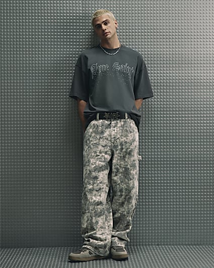Cream Camo Baggy Fit Jeans