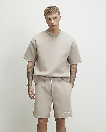 Beige Oversized Fit Crew Neck T-Shirt