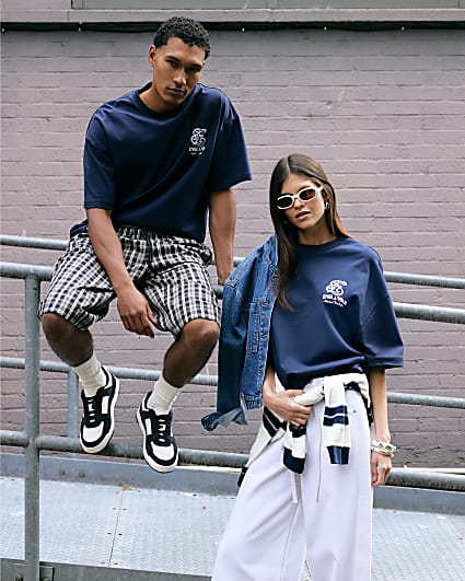 Navy Oversized Fit England Scripty T-Shirt